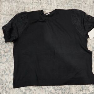 Black Short Sleeve Top Lightweight Sweater Lace Sleeves NWT